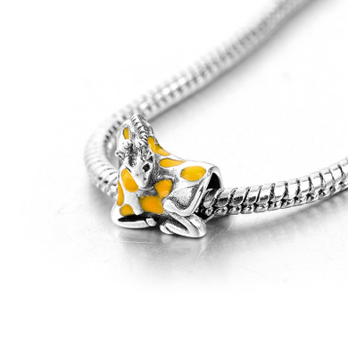 DIY Charm 925 Sterling Silver Giraffe Epoxy Loose Charm Beads For Bracelet