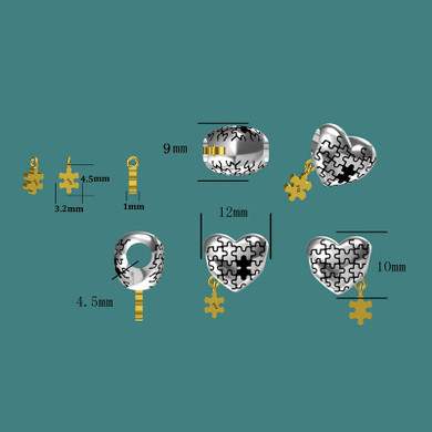 DIY Charm 925 Sterling Silver Two-tone Heart-shaped Charm Beads For Bracelet
