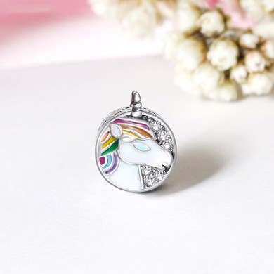 DIY Charm 925 Sterling Silver Epoxy Rainbow Unicorn Beads Bracelet