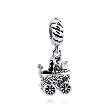 Sterling Silver Vintage Baby Carriage Pendant Necklace