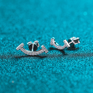 Round Cut Moissanite Diamond Smiley Earrings