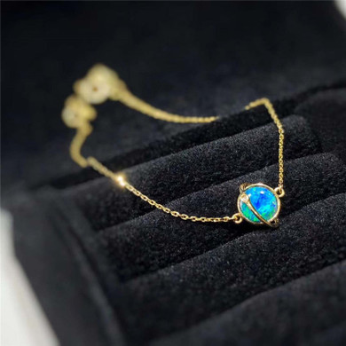 18K Gold Round Natural Diamond Opal Bracelet