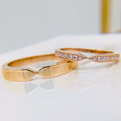 18K Rose Gold Round Natural Diamond Couple Ring