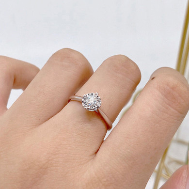 18K Gold Round Cut Natural Diamond 0.2 Carat Classic Single Head Ring