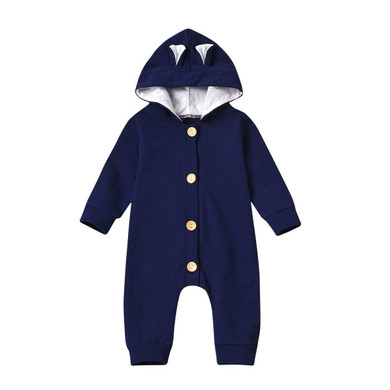 Baby Cute Hooded Long Sleeve Solid Button Romper Babywear Wholesale