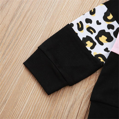 Baby Girls Leopard Color Block Hooded Long Sleeve Baby Girl Tracksuits