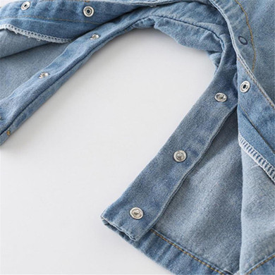 Baby Denim Animal Print Long-Sleeve Rompers