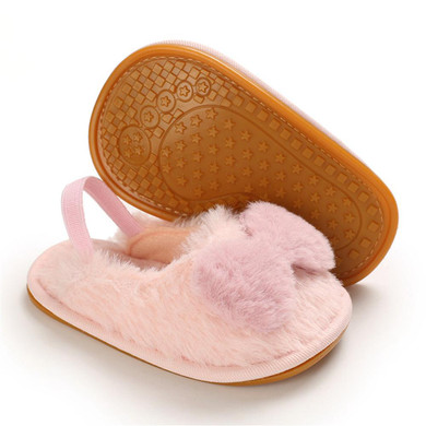 Baby Girls Fur Closed Toe Bow Decor Slip On Sandals Wholesale Baby Shoes
