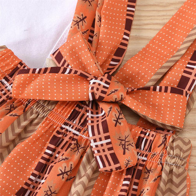 Baby Girls Turkey Thanksgiving Printed Romper & Skirt & Headband Baby Clothes Vendors