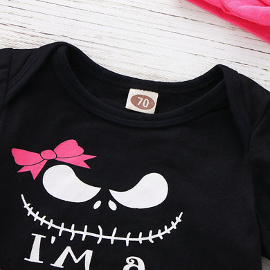 Baby Girls Halloween Letter Print Top & Colorful Mesh Skirt