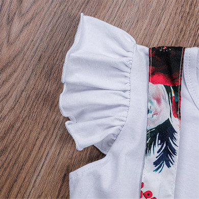 Girls Short Sleeve Solid Color Top & Floral Suspender Skirt Wholesale Baby Girl Clothes
