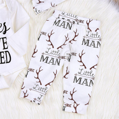 Baby Letter Printed Autumn Romper & Antler Printed Pants & Hat