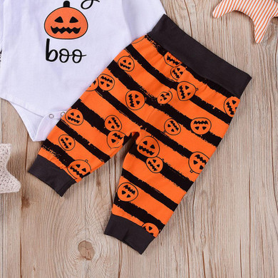 Baby Halloween Letter Print Romper & Stripe Pants & Hat