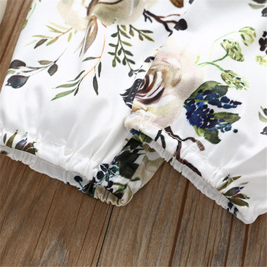 Baby Solid Long Sleeve Ruffled Romper & Floral Pants & Headband Baby Solid Long Sleeve Ruffled Romper & Floral Pants & Headband