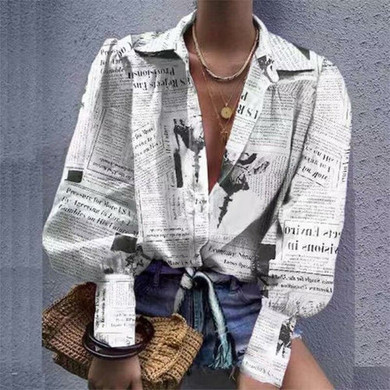 Elegant Lips Print Button Blouse Shirt