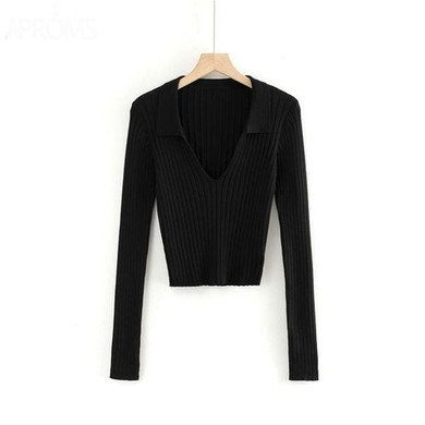 Candy Color Deep V Stretch Pullover Tops & Blouses
