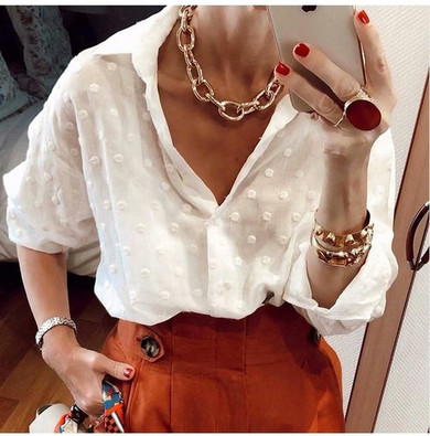 Blouses Long Sleeve Beach Tunic Elegant Dot Shirt