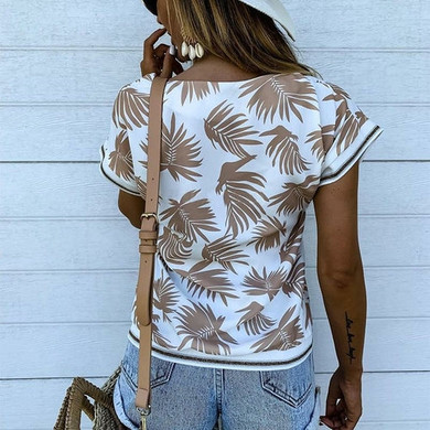 Printed Loose V-neck Tops