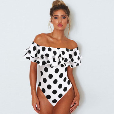 Polka Dot Ruffle Off Shoulder Swimsuit