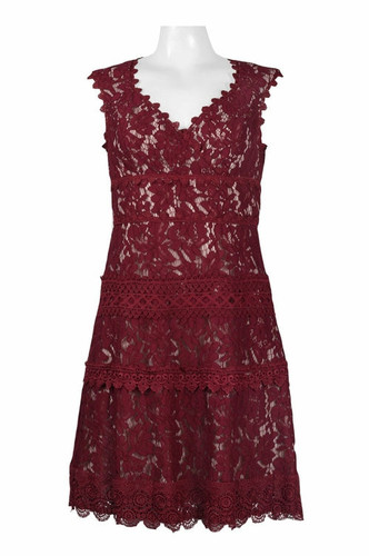 V-Neck Zipper Back Floral Lace Dress