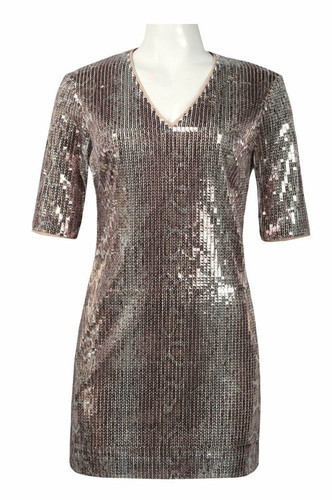V-Neckline Sequin Shift Dress