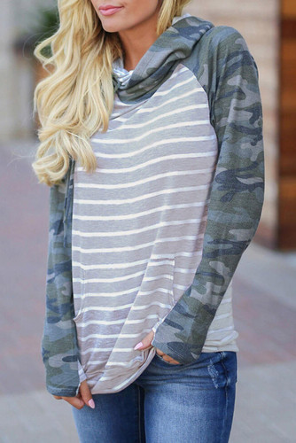 Women's Striped Drawstring Kangaroo Pocket Hoodie Women's Striped Drawstring Kangaroo Pocket Hoodie