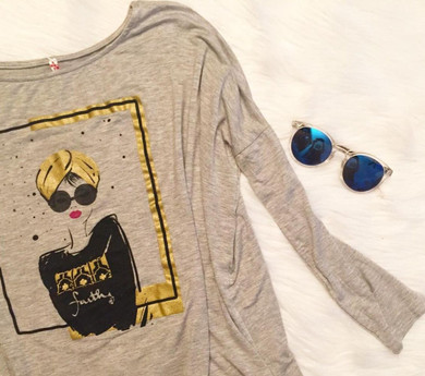 Gray Women's "Turban Girl" Long Tunic Tee