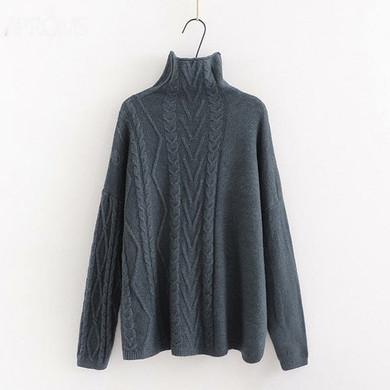 Elegant High Neck Twist Knit Warm Sweater