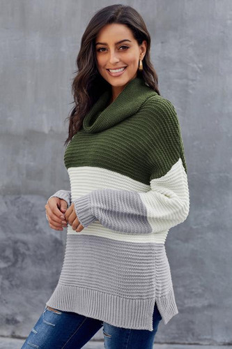 Color Block Turtleneck Pullover Sweater