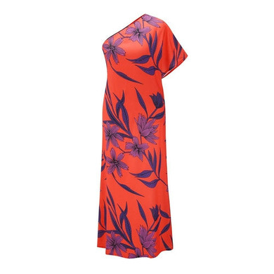 One-shoulder Floral Printed Long Split Maxi Dress