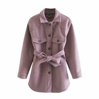 With Belt Loose Woolen Jacket Coat