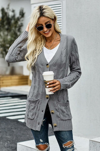 Button Pocket Winter Knit Cardigan