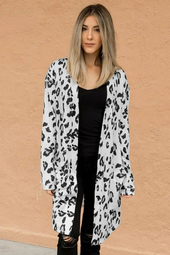 Print Open Front Pocketed Cardigan