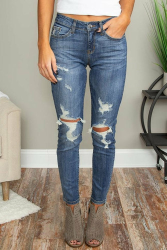 Women's Hollow Out Vintage Skinny Ripped Jeans