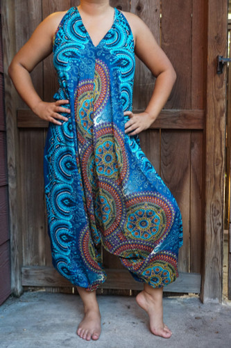 Teal Mandala Boho Hippie Jumpsuit Rompers