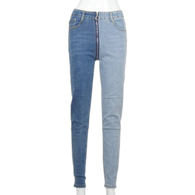 Patchwork Jeans Fashion Color Blocking Zipper
