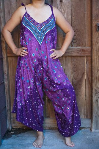 Purple Peacock Boho Hippie Jumpsuit Rompers