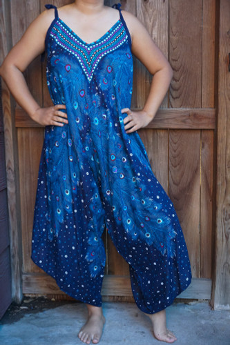 Blue Peacock Boho Hippie Jumpsuit Rompers