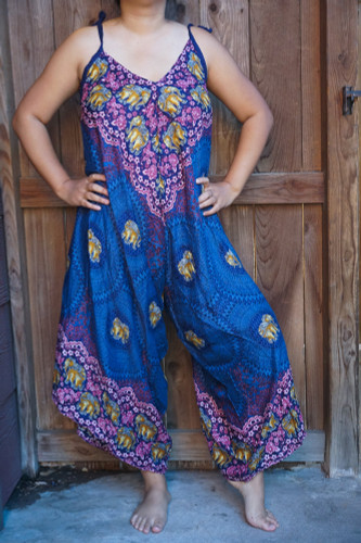 Blue Elephant Boho Hippie Jumpsuit Rompers