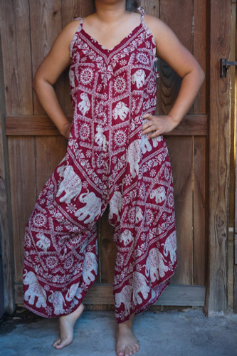 Red Elephant Boho Hippie Jumpsuit Rompers