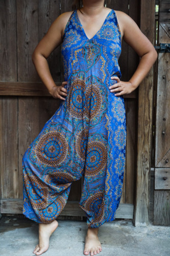 Blue Mandala Boho Hippie Jumpsuit Rompers