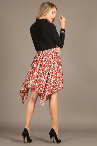 Solid/Print midi dress mock neck long sleeve