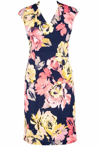 Floral Print Cap Sleeve V-Neck Sheath Dress