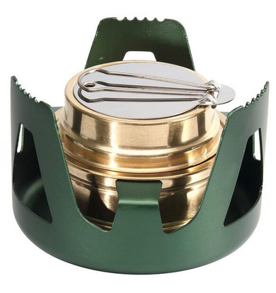 Heavy Duty Brass Alcoho Stove Burner with Aluminum Alloy Stand Lid for Outdoor Camping Hiking Backpacking Cooking Portable
