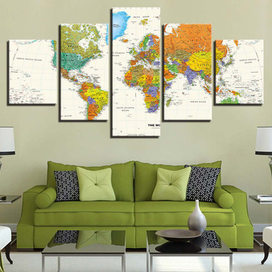 Home Decor Living Room Wall Art 5 Pieces World Map Modular Canvas Posters Pictures HD Printed Painting