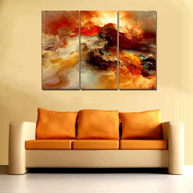 Red Dusk Abstract Canvas Wall Art 3 Pieces Landscape Psychedelic Art Space Cloud Poster Art Print Canvas Painting