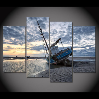 4 Piece Canvas Art Canvas Painting Boats Sand Seascape HD Printed Wall Art Home Decor Poster Wall Picture