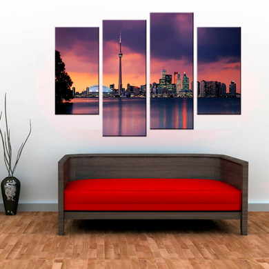 Wall Art Painting Modular Pictures 4 Piece City Night Landscape Home Decor HD Printed Modern Canvas