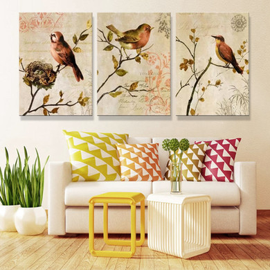 HD Printed Modern Canvas Wall Art Modular Poster 3 Panel Flowers Birds Living Room Pictures Painting