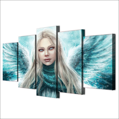 5 Piece Canvas Art HD Print Angel Girl Wings Painting Home Decor Wall Living Room